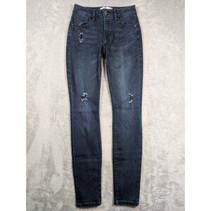 CAbi Curvy Skinny Jeans Womens Size 0 Dark Wash Low Rise Distressed Streetwear